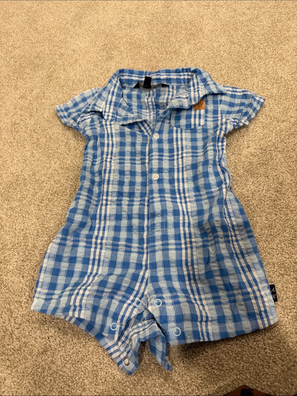 Kids Blue Plaid Button Romper - Unbranded